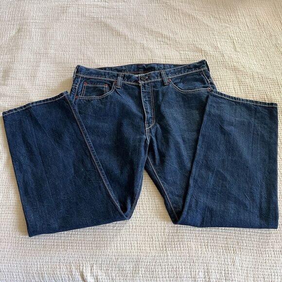 Levi's Loose Straight Fit 569 Jeans Mens 36x30 Blue Denim Red Stitch Snap Pocket - Picture 1 of 16